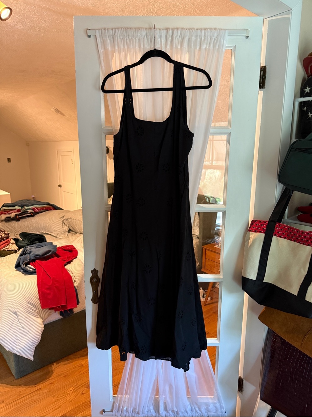 Nicole Miller Black Sleeveless A-Line Eyelet Dress